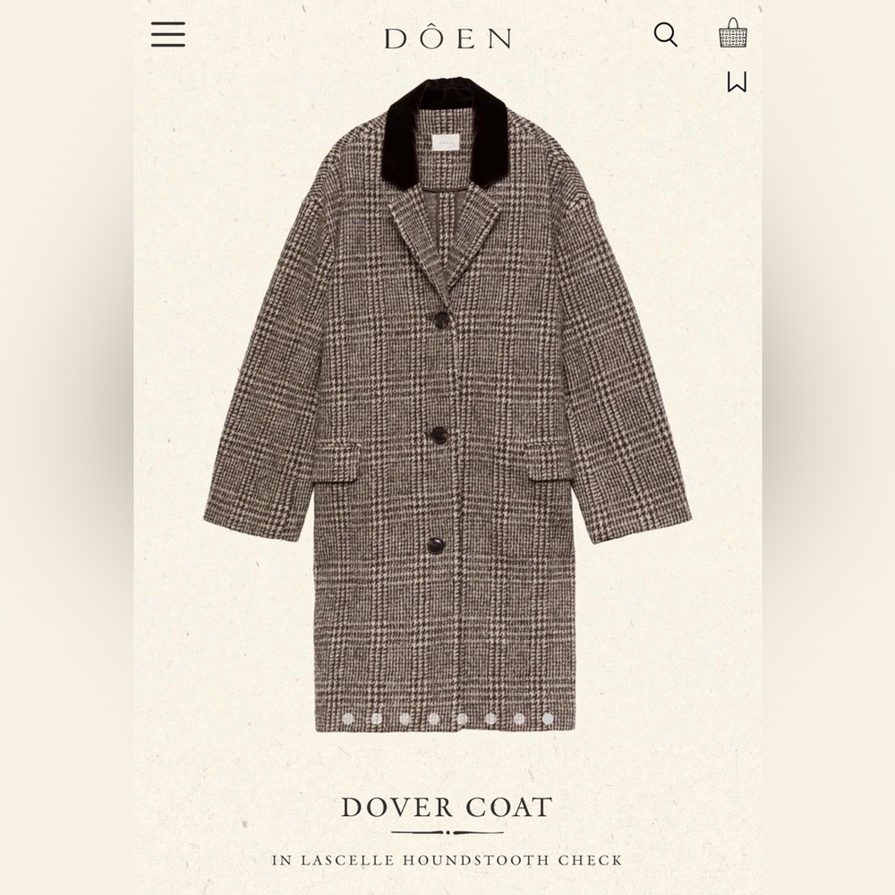 NWT Doen Dover Coat in Black and Gray Houndstooth
